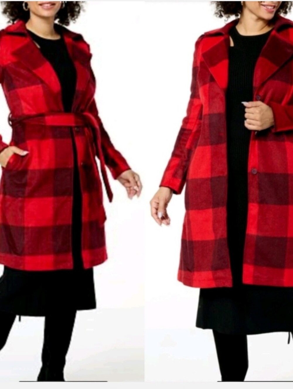 NEW G by Giuliana Women's Black Label Red Plaid Trench Coat RED PLAID SZ Medium